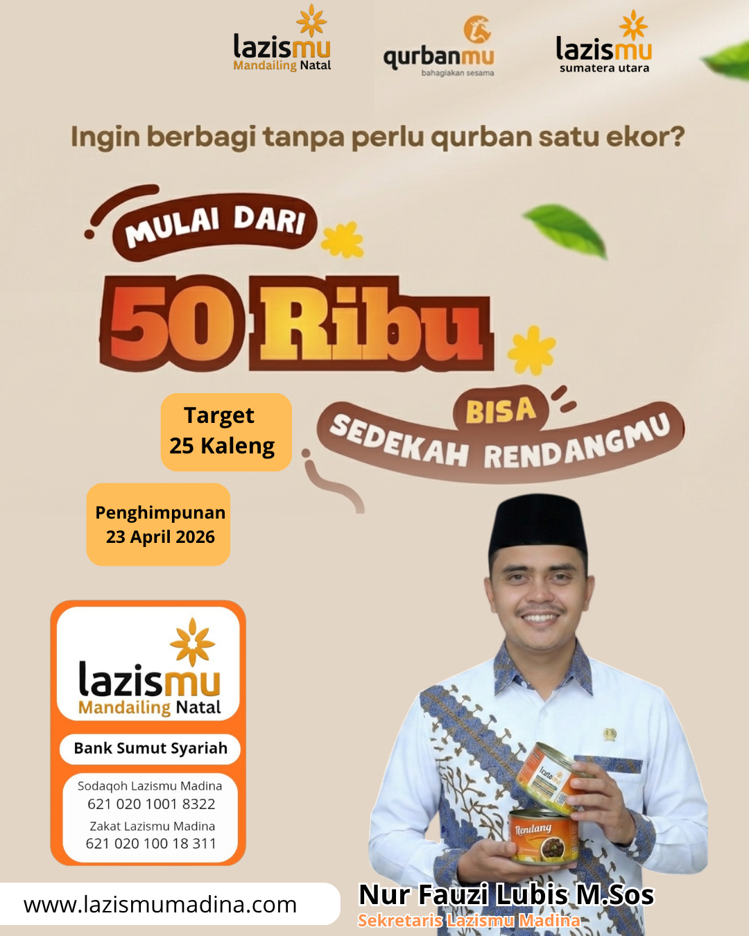 Lazismu Madina Luncurkan Program “Sedekah Rendang”, Donasi Mulai Rp50 Ribu